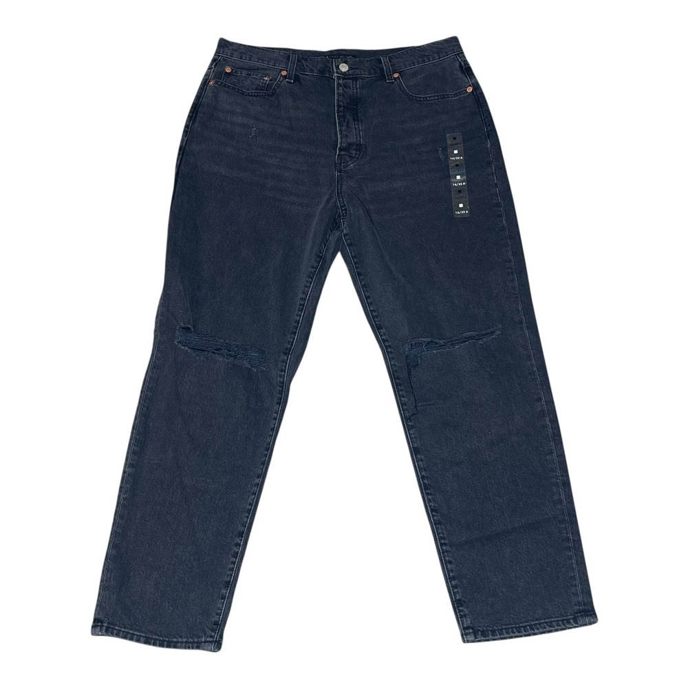 Lucky Brand Drew High Rise Mom Jeans Black Distressed Ripped 14/32A‎ Womens